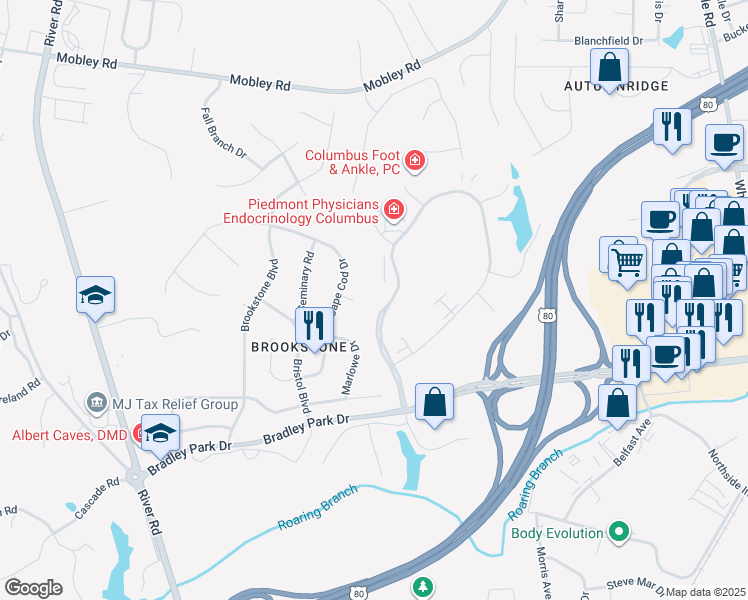 map of restaurants, bars, coffee shops, grocery stores, and more near 4 Milton Court in Columbus