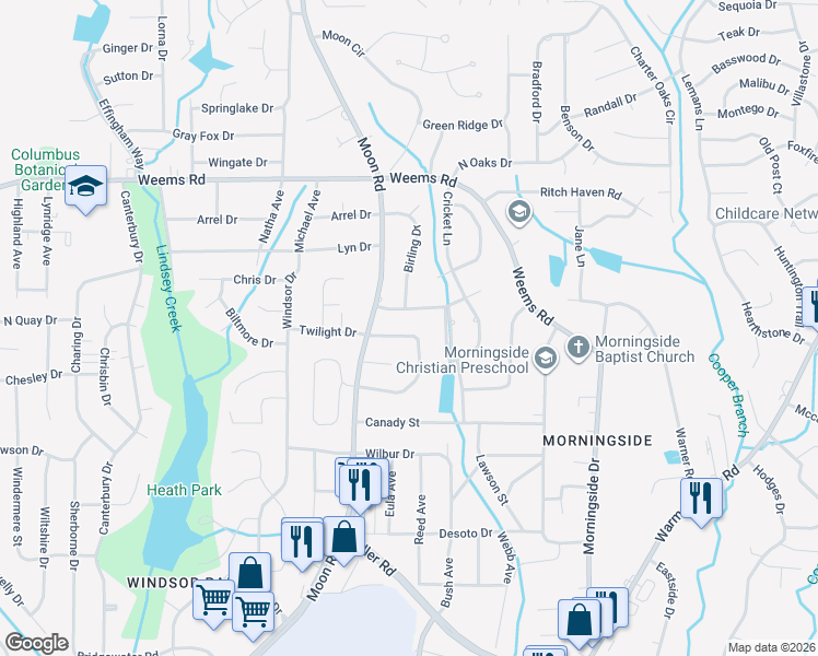 map of restaurants, bars, coffee shops, grocery stores, and more near 4214 Cheshire Bridge Road in Columbus
