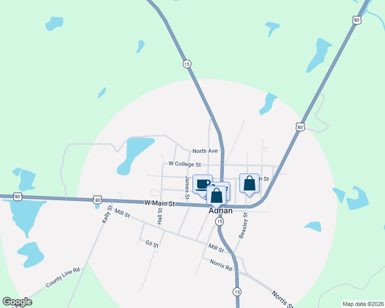 map of restaurants, bars, coffee shops, grocery stores, and more near 224 North Avenue in Adrian