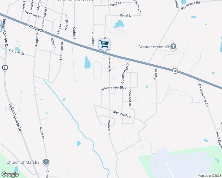 map of restaurants, bars, coffee shops, grocery stores, and more near 500 Warren Drive in Marshall