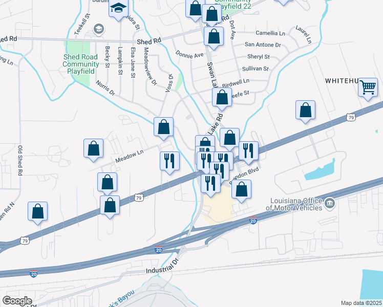 map of restaurants, bars, coffee shops, grocery stores, and more near 1003 Norris Drive in Bossier City