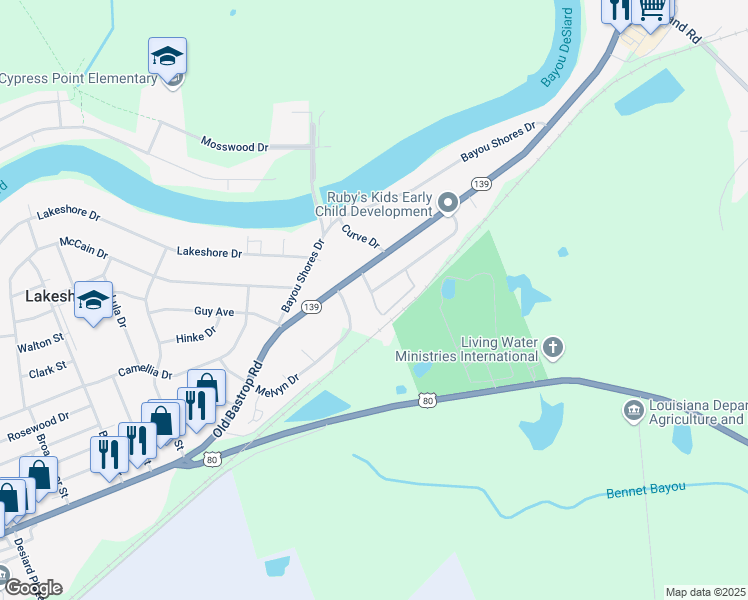 map of restaurants, bars, coffee shops, grocery stores, and more near 204 Curve Dr in Monroe