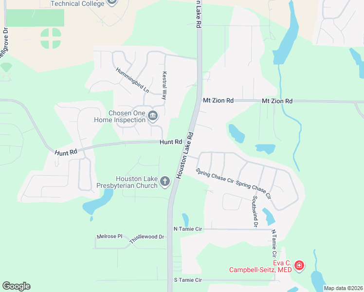 map of restaurants, bars, coffee shops, grocery stores, and more near 1601 South Houston Lake Road in Kathleen