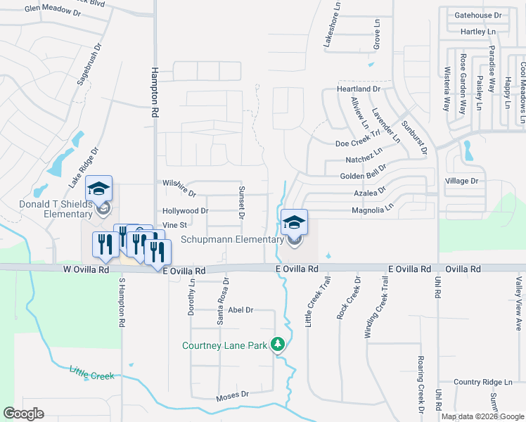 map of restaurants, bars, coffee shops, grocery stores, and more near 2715 La Jolla Court in Glenn Heights