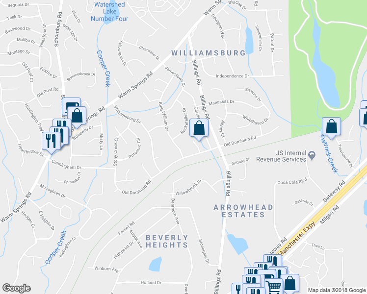 map of restaurants, bars, coffee shops, grocery stores, and more near 6114 King William Drive in Columbus