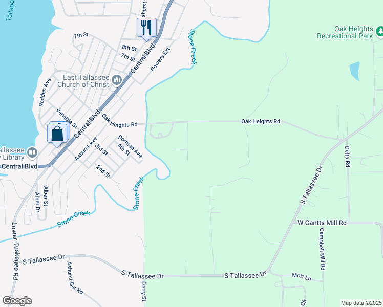 map of restaurants, bars, coffee shops, grocery stores, and more near 177 Harry Street in Tallassee