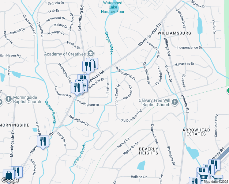 map of restaurants, bars, coffee shops, grocery stores, and more near 6203 Stony Creek Drive in Columbus