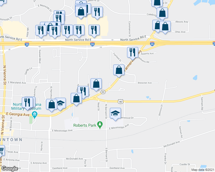 map of restaurants, bars, coffee shops, grocery stores, and more near 403 Barksdale Street in Ruston