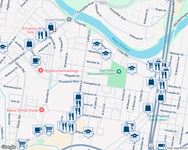 map of restaurants, bars, coffee shops, grocery stores, and more near 2902 Lasalle St in Monroe