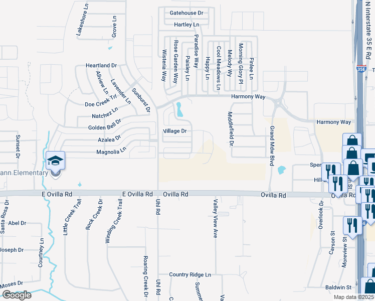 map of restaurants, bars, coffee shops, grocery stores, and more near 124 Brook Hollow Lane in Red Oak