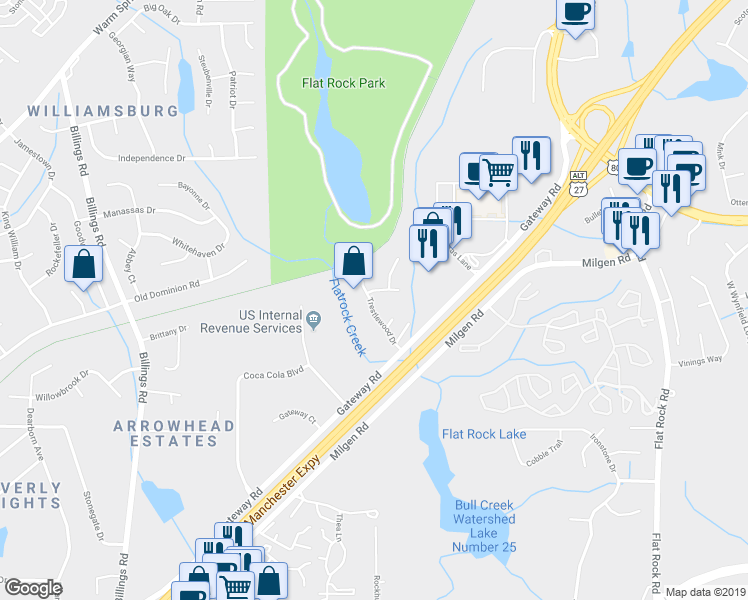 map of restaurants, bars, coffee shops, grocery stores, and more near 6173 Trestlewood Drive in Columbus