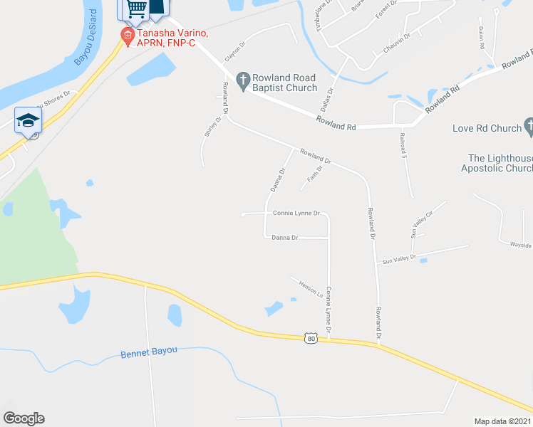 map of restaurants, bars, coffee shops, grocery stores, and more near 699 Connie Lynne Drive in Monroe