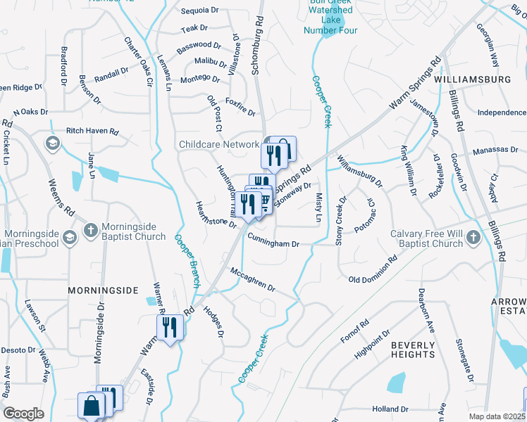 map of restaurants, bars, coffee shops, grocery stores, and more near 5140 Warm Springs Road in Columbus