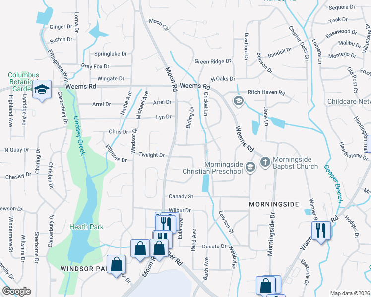 map of restaurants, bars, coffee shops, grocery stores, and more near 4214 Cheshire Bridge Road in Columbus