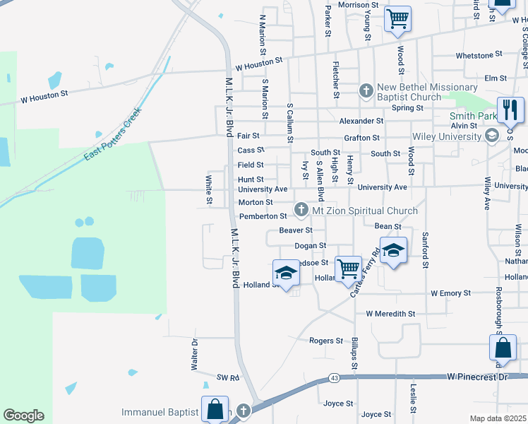 map of restaurants, bars, coffee shops, grocery stores, and more near 2501 Pemberton Street in Marshall