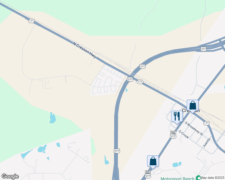 map of restaurants, bars, coffee shops, grocery stores, and more near 500 Hughie Long Road in Cresson