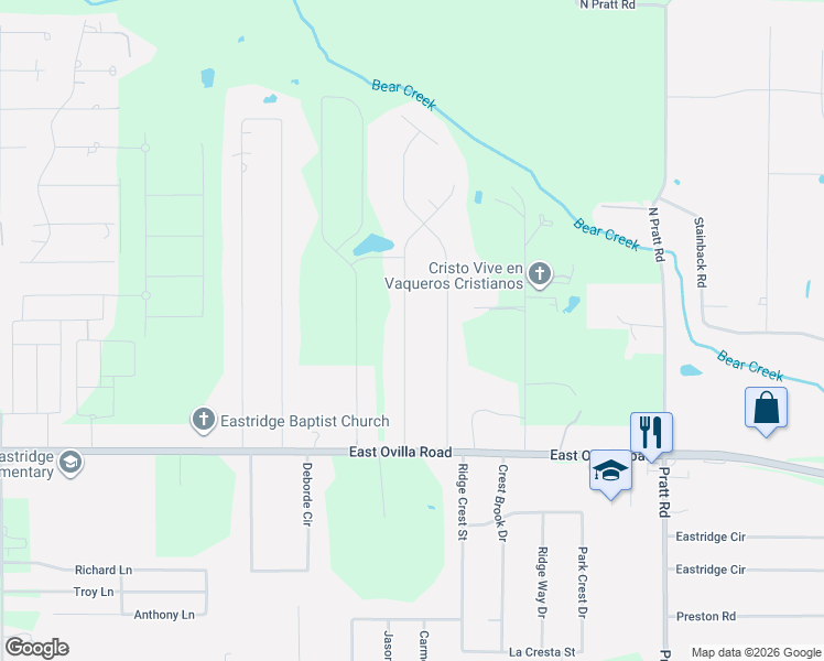 map of restaurants, bars, coffee shops, grocery stores, and more near 126 Mabry Lane in Red Oak