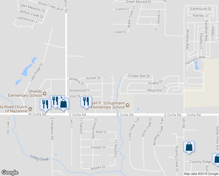 map of restaurants, bars, coffee shops, grocery stores, and more near 2715 La Jolla Court in Glenn Heights