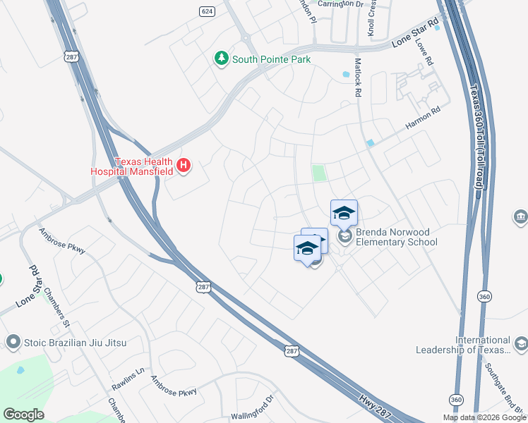 map of restaurants, bars, coffee shops, grocery stores, and more near Lone Star Road in Mansfield
