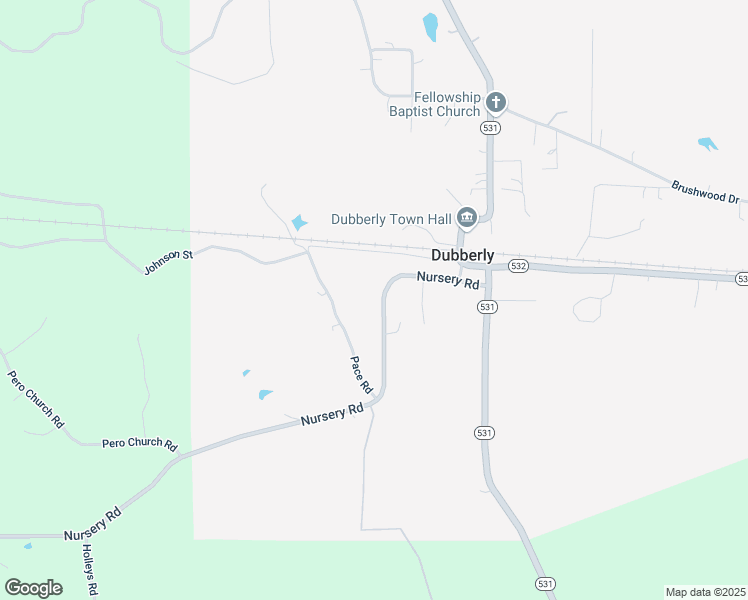 map of restaurants, bars, coffee shops, grocery stores, and more near 1984 Nursery Road in Dubberly
