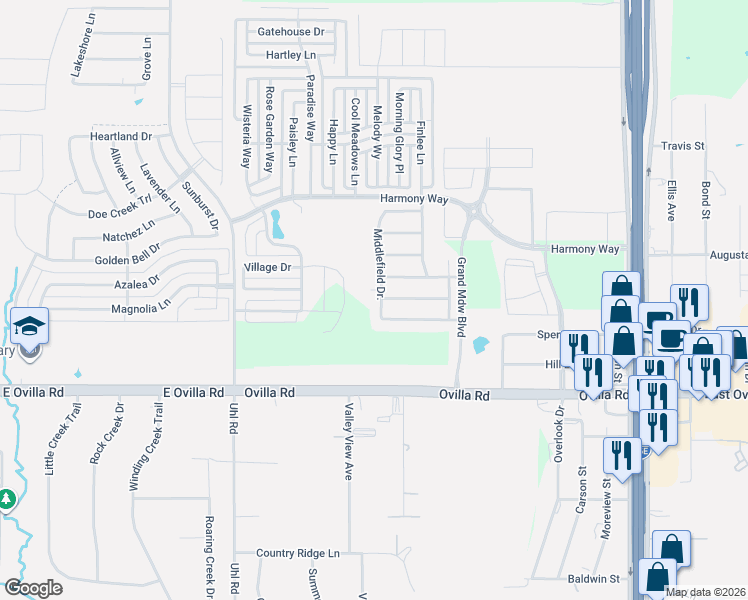 map of restaurants, bars, coffee shops, grocery stores, and more near 2600 Ovilla Road in Red Oak