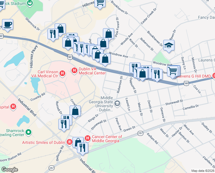 map of restaurants, bars, coffee shops, grocery stores, and more near 1707 Greystone Road in Dublin