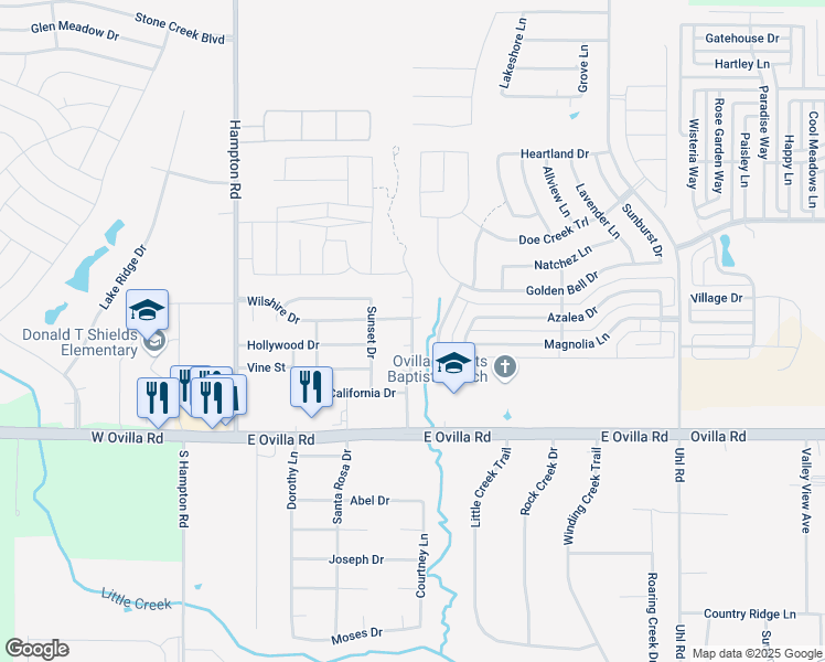 map of restaurants, bars, coffee shops, grocery stores, and more near 2715 La Jolla Court in Glenn Heights