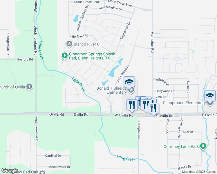 map of restaurants, bars, coffee shops, grocery stores, and more near 2800 Cinnamon Spring Street in Glenn Heights