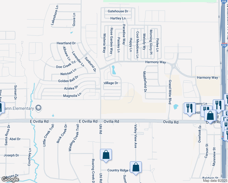 map of restaurants, bars, coffee shops, grocery stores, and more near 124 Brook Hollow Lane in Red Oak