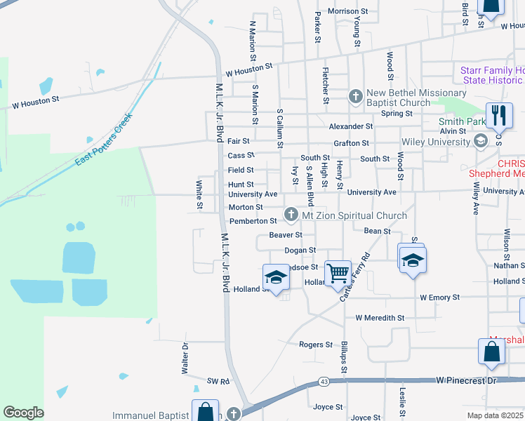 map of restaurants, bars, coffee shops, grocery stores, and more near 2501 Pemberton Street in Marshall