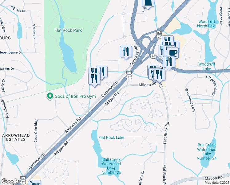map of restaurants, bars, coffee shops, grocery stores, and more near 5902-6300 Milgen Road in Columbus