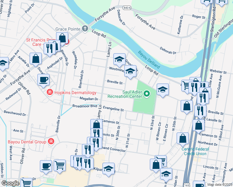 map of restaurants, bars, coffee shops, grocery stores, and more near 2902 Lasalle St in Monroe