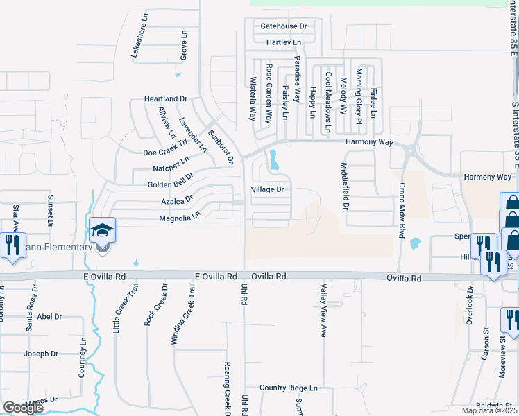 map of restaurants, bars, coffee shops, grocery stores, and more near 223 Dancing Light Lane in Red Oak