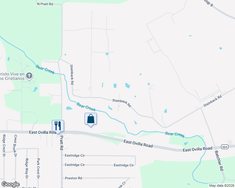 map of restaurants, bars, coffee shops, grocery stores, and more near 1578 Stainback Road in Red Oak