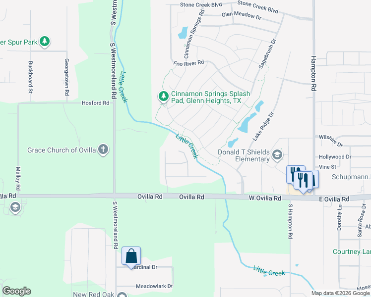 map of restaurants, bars, coffee shops, grocery stores, and more near 317 Fountain Creek Court in Ovilla