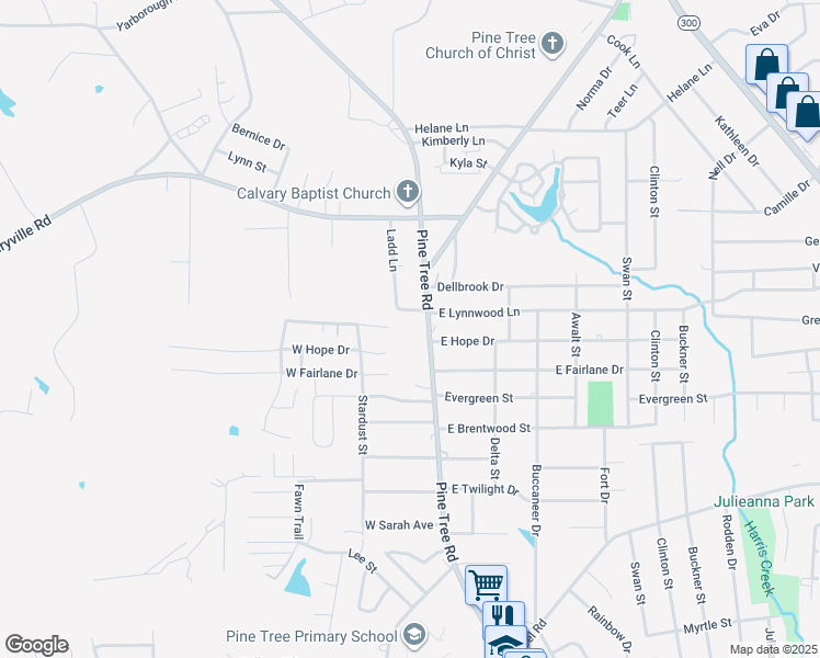 map of restaurants, bars, coffee shops, grocery stores, and more near 104-100 West Hope Drive in Longview