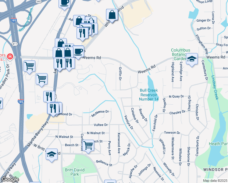 map of restaurants, bars, coffee shops, grocery stores, and more near 2990 Blanchard Place in Columbus