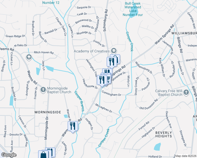 map of restaurants, bars, coffee shops, grocery stores, and more near 6020 Huntington Trail in Columbus