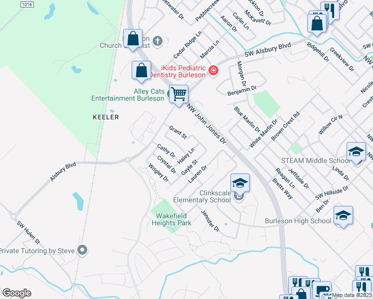 map of restaurants, bars, coffee shops, grocery stores, and more near 804 Sheryn Drive in Burleson
