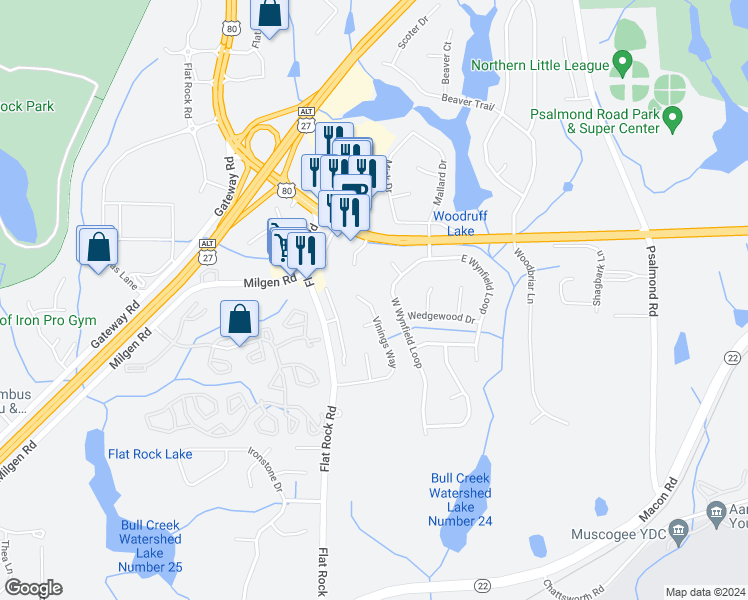 map of restaurants, bars, coffee shops, grocery stores, and more near 7116 Vinings Way in Columbus