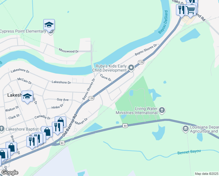 map of restaurants, bars, coffee shops, grocery stores, and more near 205 Lincoln Road in Monroe