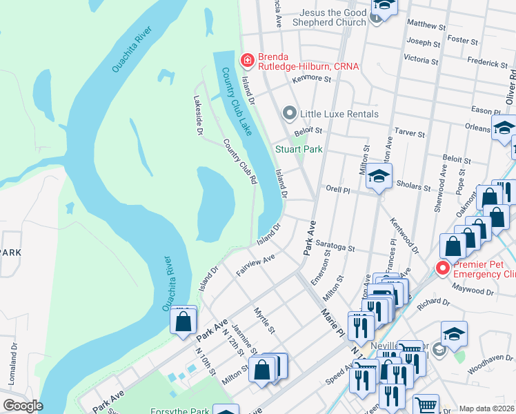 map of restaurants, bars, coffee shops, grocery stores, and more near 98 Country Club Rd in Monroe