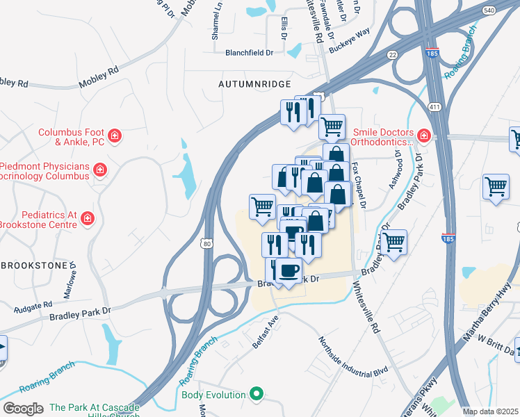 map of restaurants, bars, coffee shops, grocery stores, and more near 1711 Rollins Way in Columbus