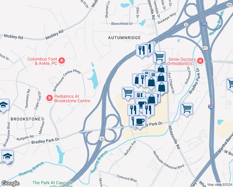 map of restaurants, bars, coffee shops, grocery stores, and more near 1711 Rollins Way in Columbus