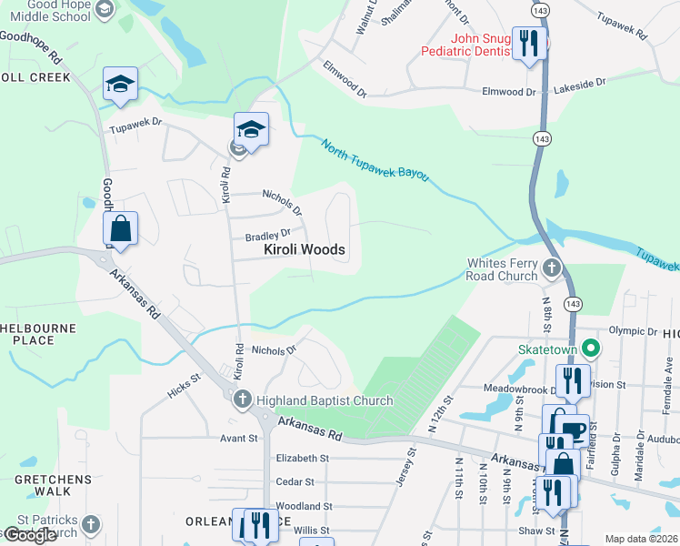 map of restaurants, bars, coffee shops, grocery stores, and more near 287-399 Duncan Circle in West Monroe