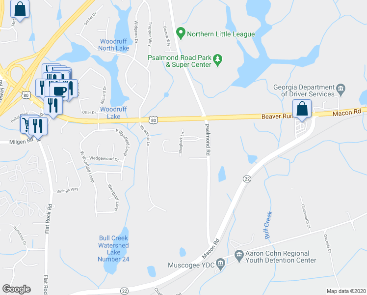 map of restaurants, bars, coffee shops, grocery stores, and more near 6292 Shagbark Lane in Columbus