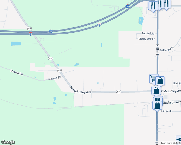 map of restaurants, bars, coffee shops, grocery stores, and more near 1363 Louisiana 614 in Haughton