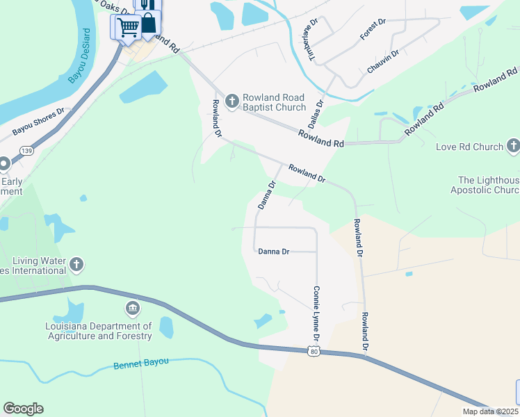 map of restaurants, bars, coffee shops, grocery stores, and more near 307 Danna Drive in Monroe