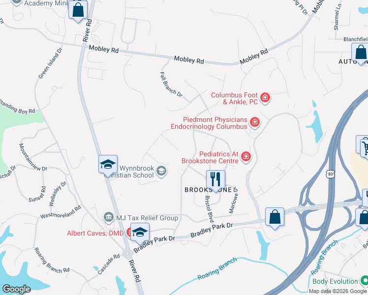map of restaurants, bars, coffee shops, grocery stores, and more near 6263 Brookstone Boulevard in Columbus