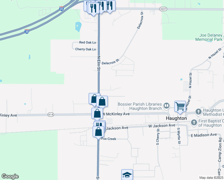 map of restaurants, bars, coffee shops, grocery stores, and more near Deer Valley in Haughton